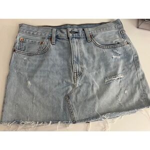 Levi's 501 Light Wash Distressed Denim Mini Skirt Size 31 Raw Hem
